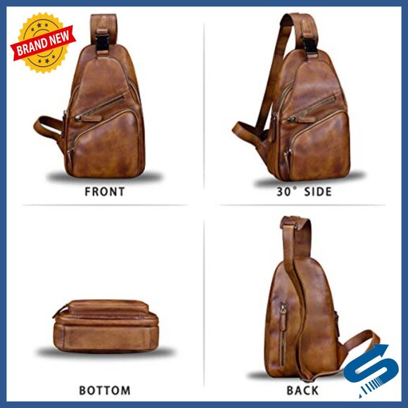 Genuine Leather Sling Backpack Crossbody Daypack 7 Pockets Water Resistant main image 4